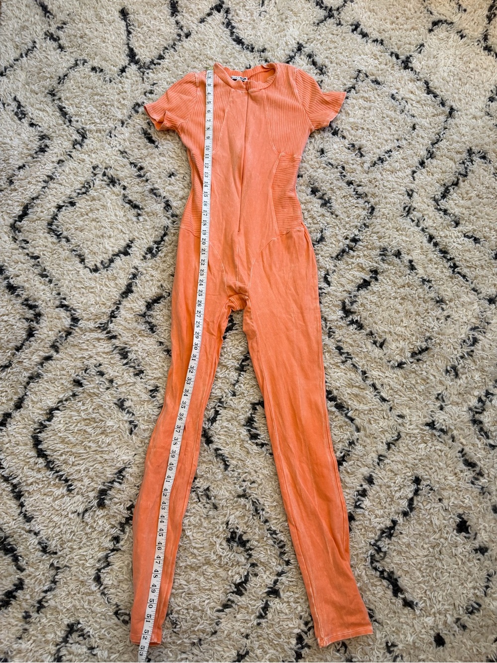 Fashion Nova Orange Ribbed Short Sleeve Jumpsuit Size M